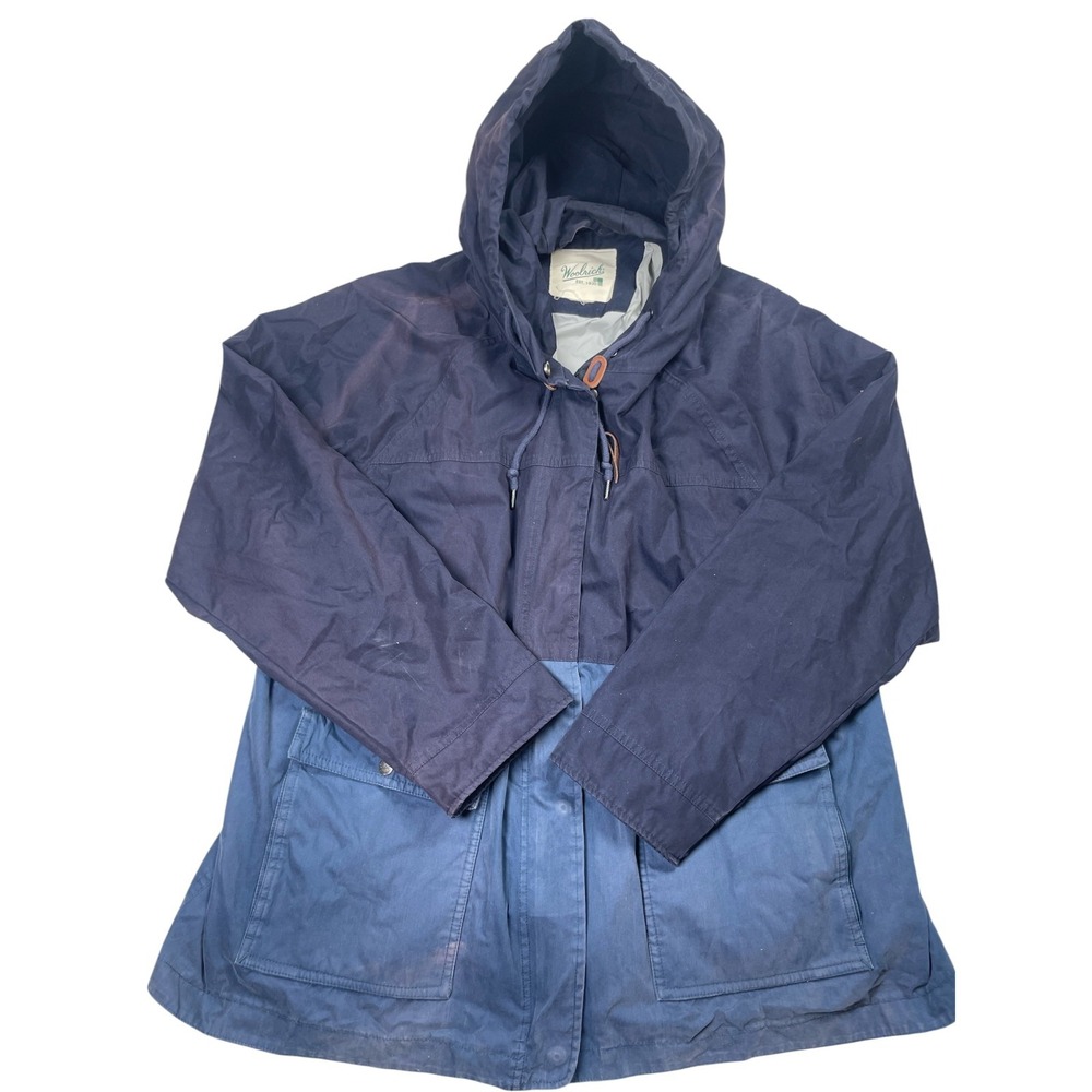 Woolrich Hooded Parka Jacket Women's XL Navy Blue Colorblock Outdoor Coat